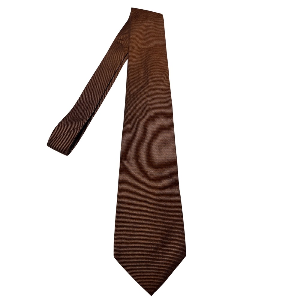 Lands End Mens Silk Wool Blend Ribbed Necktie Brown Bronze Long Hand Sewn USA